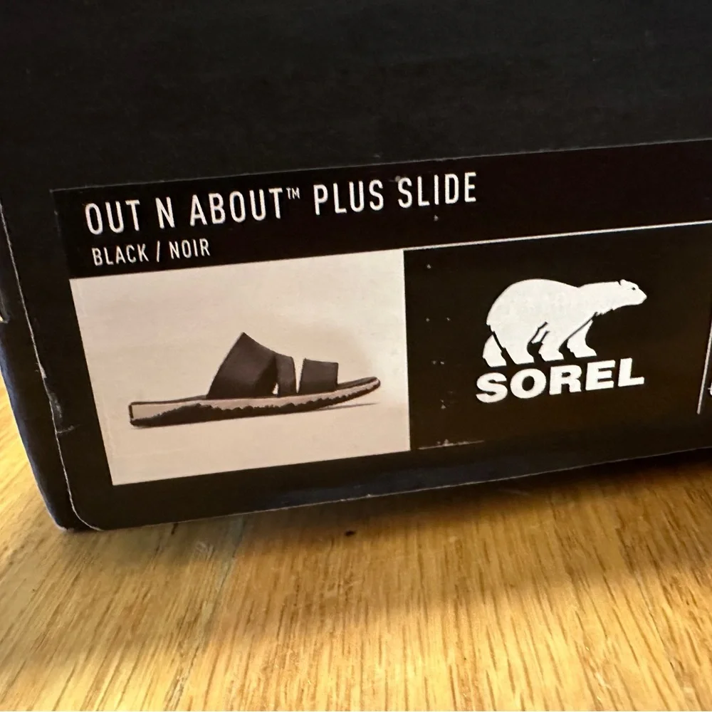 Sorel Black and Cream Slide Sandals - Picture 2 of 5